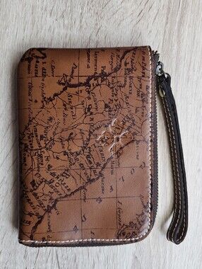 Patricia Nash Italian Leather Map Print Wristlet Wallet